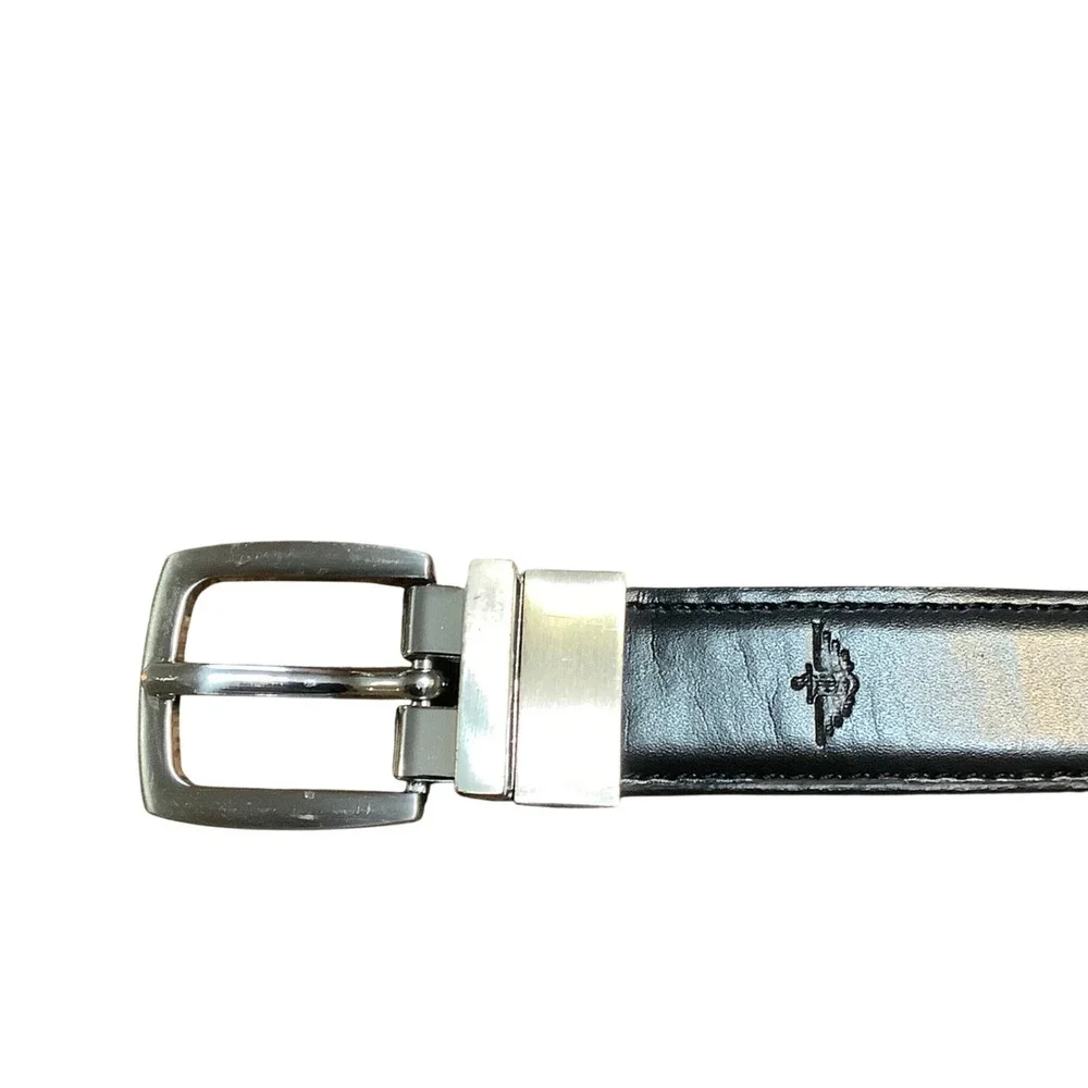 Dockers‎ Mens Reversible Belt Black Brown Silver Buckle Size 30-32 Faux Leather